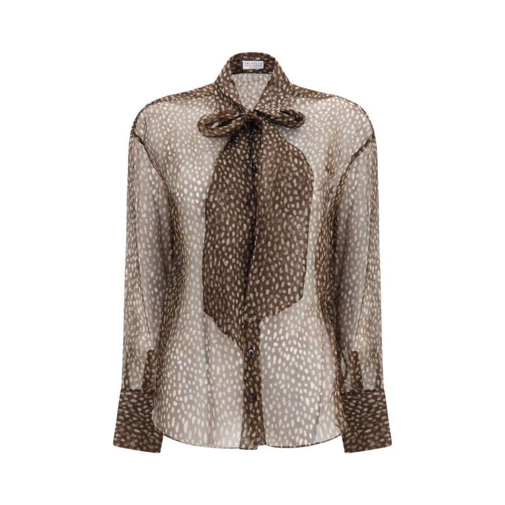 Brunello Cucinelli Women Dapple Silk Organza Shirt With Neck Tie